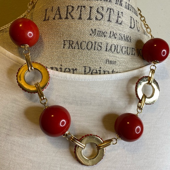 Red CZ Diamond Gold Spiral Bracelet & Necklace Set - Picture 9 of 9